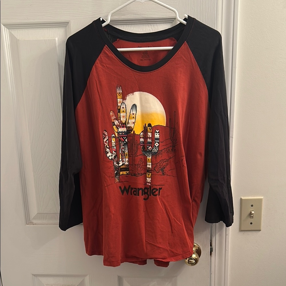 Wrangler Red and Black Cactus Graphic Raglan Cotton Tee Sz XXL